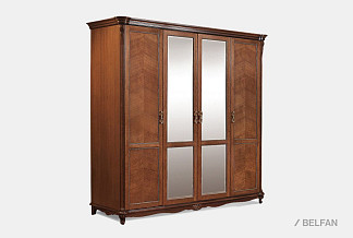Шкаф 4-х дв. "Алези"; 2 зеркала; античная бронза