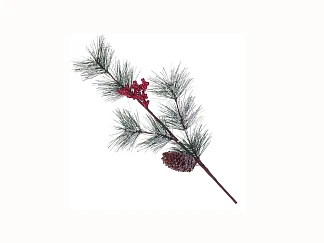Ветка декоративная сосновая Красные ягоды и шишки