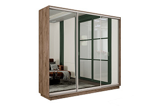 Шкаф-купе Премиум 3х дв 210х240х45 Крафт табачный Зеркало/Зеркало/Зеркало