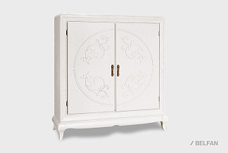 Тумба "Соната" высокая (декор); белая эмаль с темной патиной