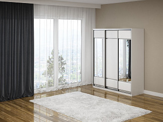 Шкаф Шкаф-купе 3х дв Como/Veda (2 зеркала) (ЛДСП Черная+экокожа Черный/Черный) 177x62