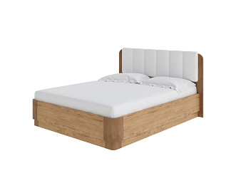 Кровать Wood Home Lite 2 (ЛДСП Бунратти+экокожа ЛДСП Бунратти/Антик (сосна)/Белый) 200x220