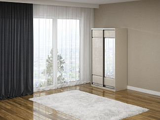 Шкаф Шкаф-купе 2х дв Como/Veda (1 зеркало) (ЛДСП Шимо светлый+экокожа Ясень Шимо Светлый/Жемчуг) 119x62