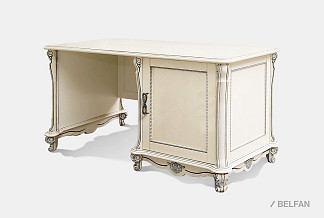 Стол письменный "Алези 1" (1 тумба справа); слоновая кость с серебром