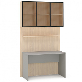 Стол, панель Y1E, секция H1B стекл., полки щит. Rimini серая