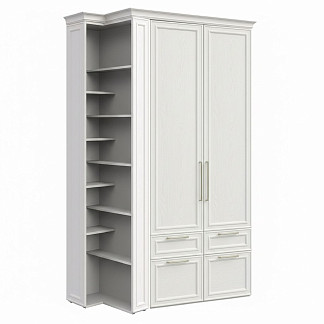 Шкаф двухстворчатый Монреаль белый со стеллажом и карнизом Монреаль белый