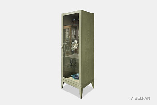 Шкаф с витриной 1-но дв. "Коста" правый (подсветка); олива+белая патина