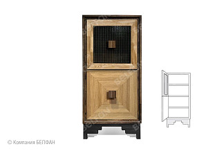 Тумба высокая "Cube Design" 2; фасад "косынка+стекло" (шпон); левая; графит, бейц-масло