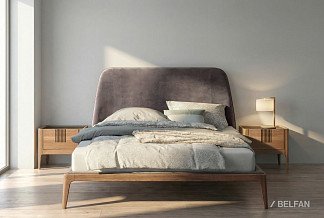 Кровать "Бергамо" (мягкое изголовье); без основания, без матраса; (1600x2000); американский орех; Infinity 4 Taupe