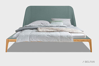 Кровать "Бергамо" (мягкое изголовье); без основания, без матраса; (1600x2000); дуб натуральный; Infinity 13 Jadeite