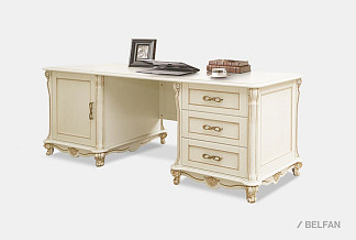 Стол письменный "Алези 2"; 2 тумбы; слоновая кость с золочением