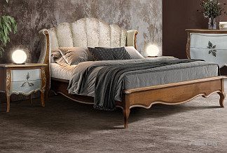 Кровать с мягким изголовьем (осн. дер) "Трио"; без осн, без матр; (1800x2000); коньяк с серебряной патиной+серебро; И-11