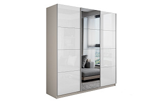 Шкаф-купе Lux 210х230х57 кашемир Белый глянец/Зеркало/Белый глянец