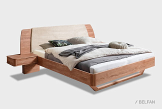 Кровать "Монблан" (с прикроватными тумбами); без основания, без матраса; (2000x2000); американский орех; Enjoy 1 Beige