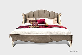 Кровать с мягким изголовьем (осн. ткань) "Трио"; без осн, без матр; (1800x2000); белая эмаль с золотой патиной; Missoni 01 (гр.Т6)