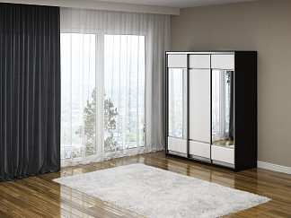 Шкаф Шкаф-купе 3х дв Como/Veda (2 зеркала) (ЛДСП Черная+экокожа Черный/Белый) 177x62