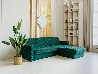 Орматек Угловой диван-кровать Ergonomic Ambition с пуфом (Ткань: Велюр Casa Изумрудный) 158x211