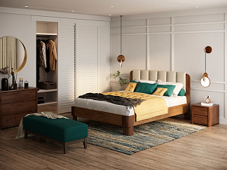 Кровать Wood Home Lite 2 (ЛДСП+Экокожа ЛДСП Бунратти/Антик (сосна)/Бежевый (Terra-101)) 200x220