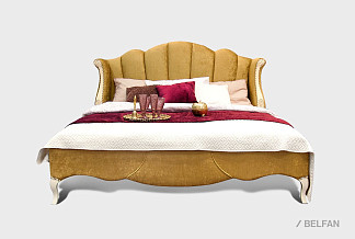 Кровать с мягким изголовьем (осн. ткань) "Трио"; без осн, без матр; (1800x2000); белая эмаль с золотой патиной; И-25 (гр.Т6)